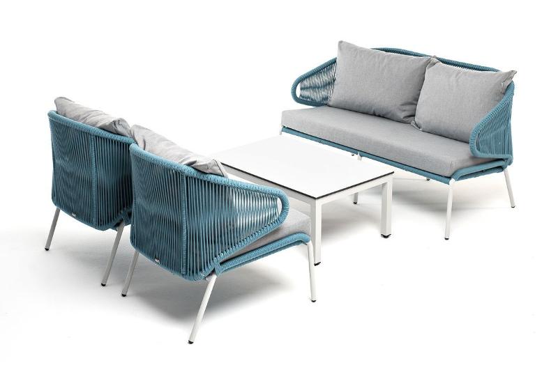 Лаунж-зона Милан 4SIS 4-местная плетеная из роупа (веревки), каркас алюминиевый светло-серый, роуп бирюзовый фото 3