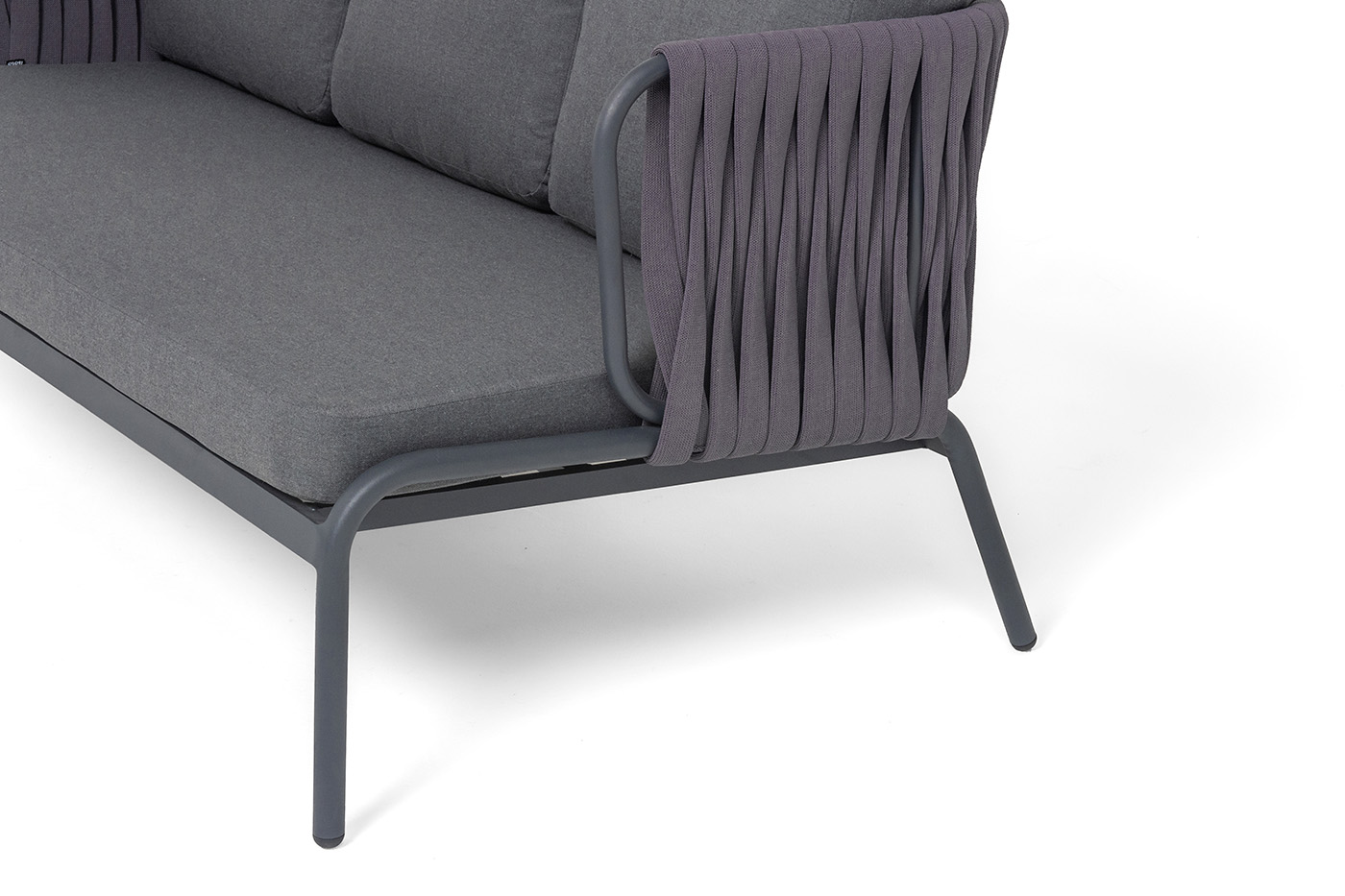 Ронда диван 3-местный плетеный из роупа, каркас алюминий темно-серый (RAL7024) муар, роуп серый 40 мм tex, ткань темно-серая 027 фото 6