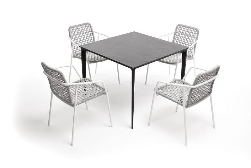 Обеденная группа Малага 4SIS на 4 персоны со стульями "Тунис", каркас белый, роуп светло-серый фото 5
