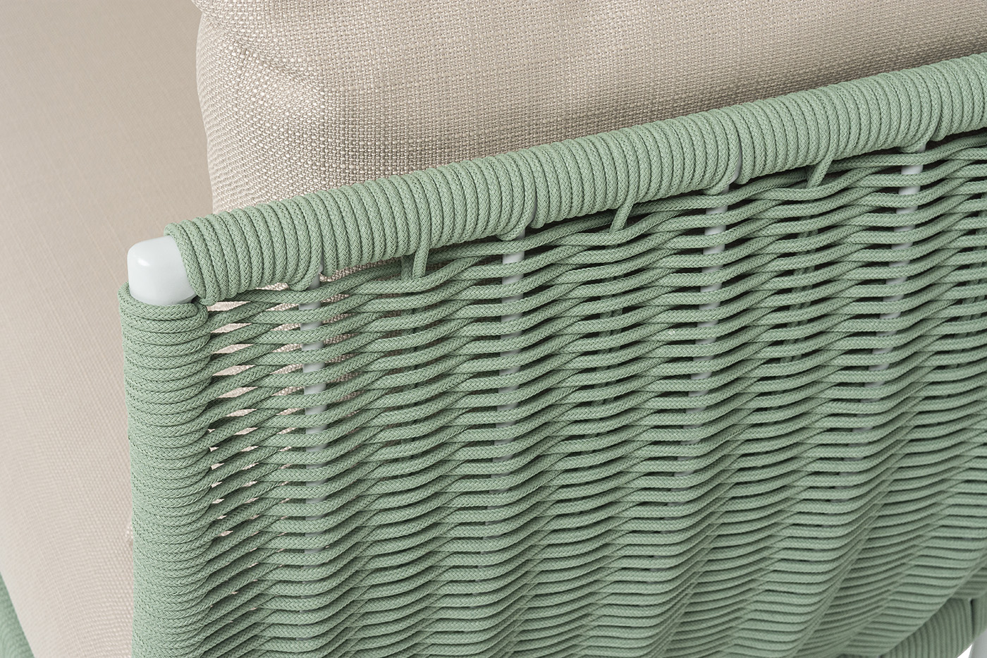 Фиджи диван 3-местный плетеный из роупа, каркас алюминий светло-серый (RAL7035) муар, роуп зеленый (4204) круглый tex, ткань Mossle бежевая фото 7