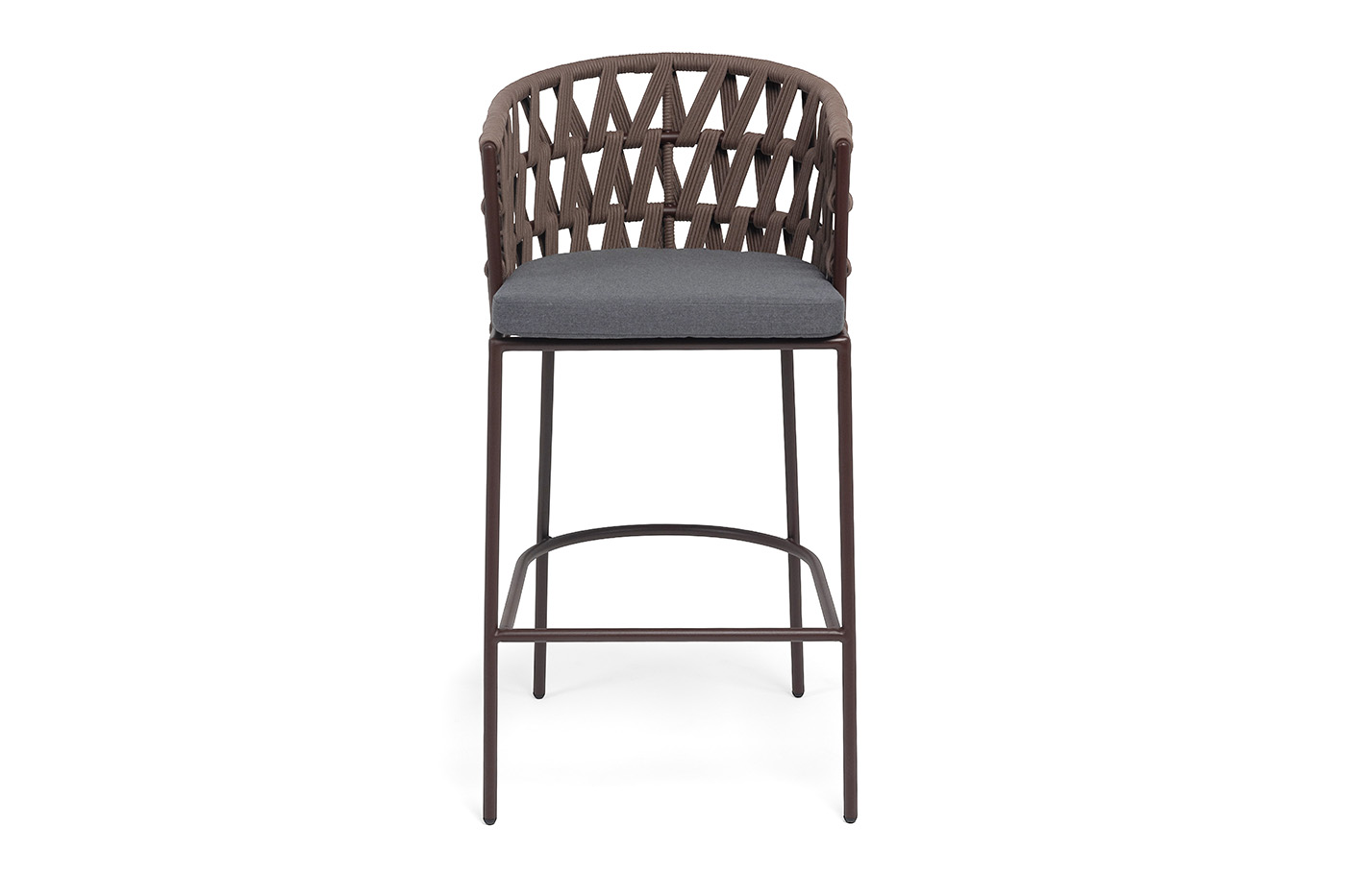 Диего стул барный плетеный из роупа, каркас из стали коричневый (RAL8016) муар, роуп коричневый круглый, ткань темно-серая 027 фото 3