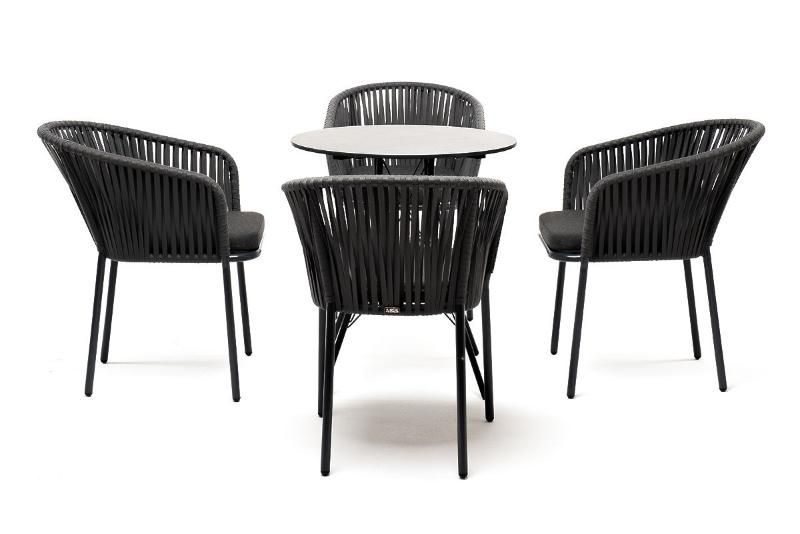 Обеденная группа Конте 4SIS из искусственного ротанга, круглый стол, цвет серый гранит фото 3