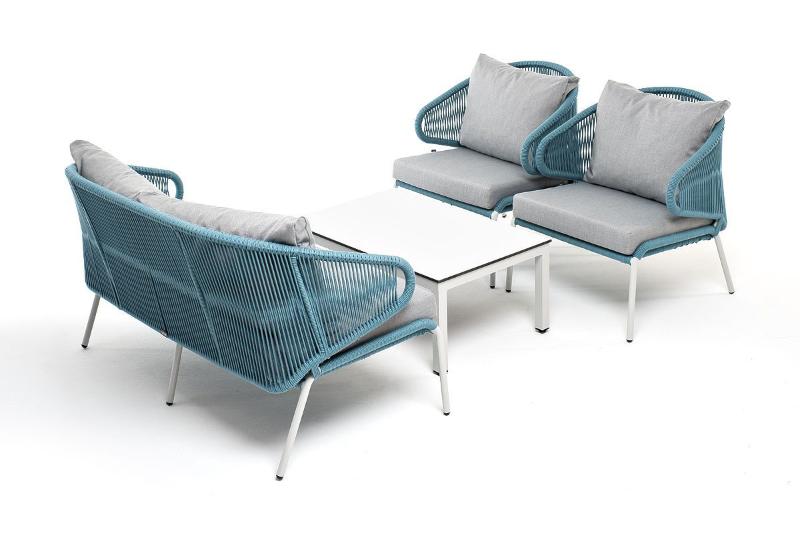 Лаунж-зона Милан 4SIS 4-местная плетеная из роупа (веревки), каркас алюминиевый светло-серый, роуп бирюзовый фото 4