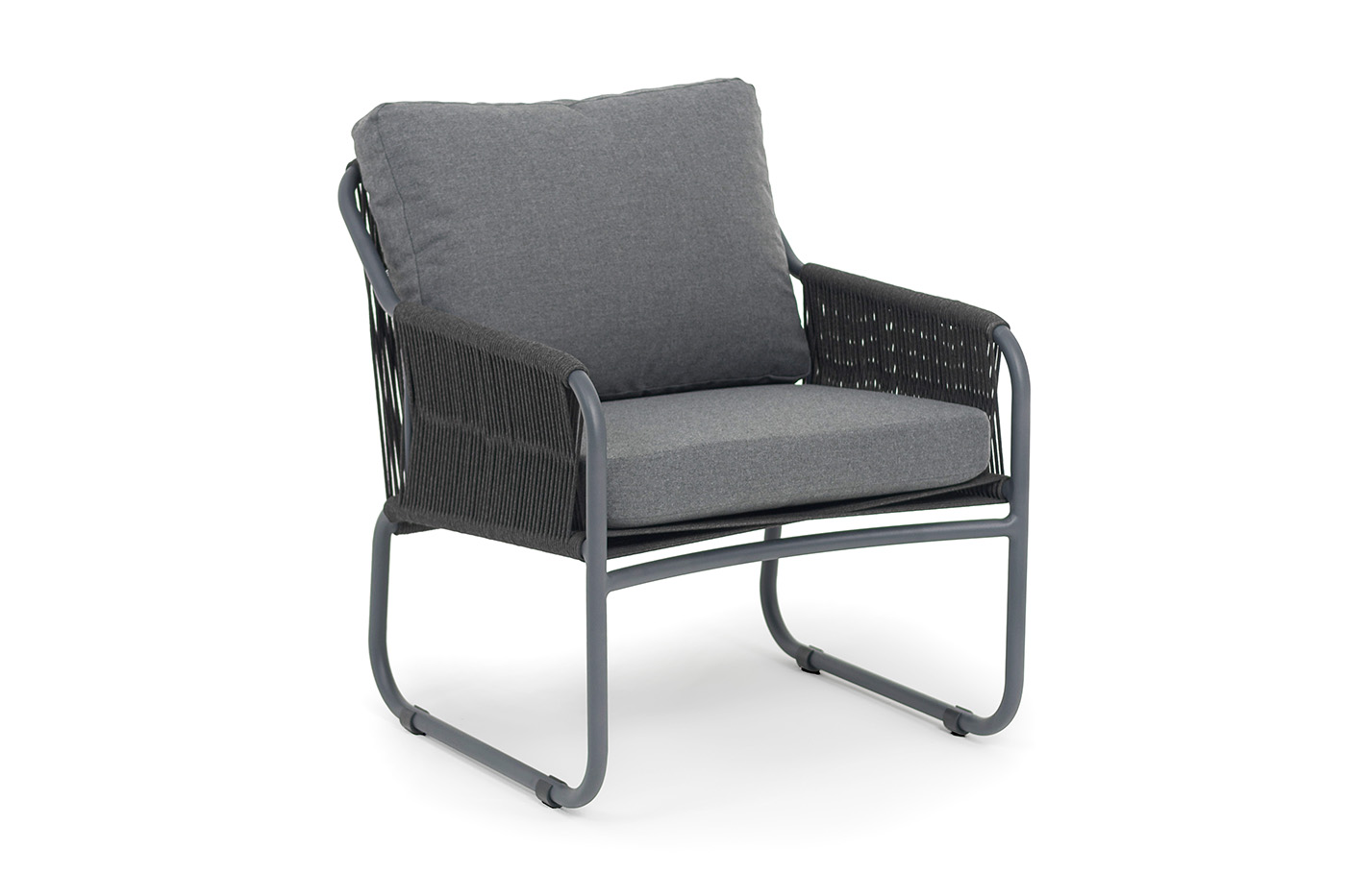 Ането кресло плетеное из роупа, каркас алюминий темно-серый (RAL7024) муар, роуп темно-серый круглый, ткань темно-серая 027 фото 3