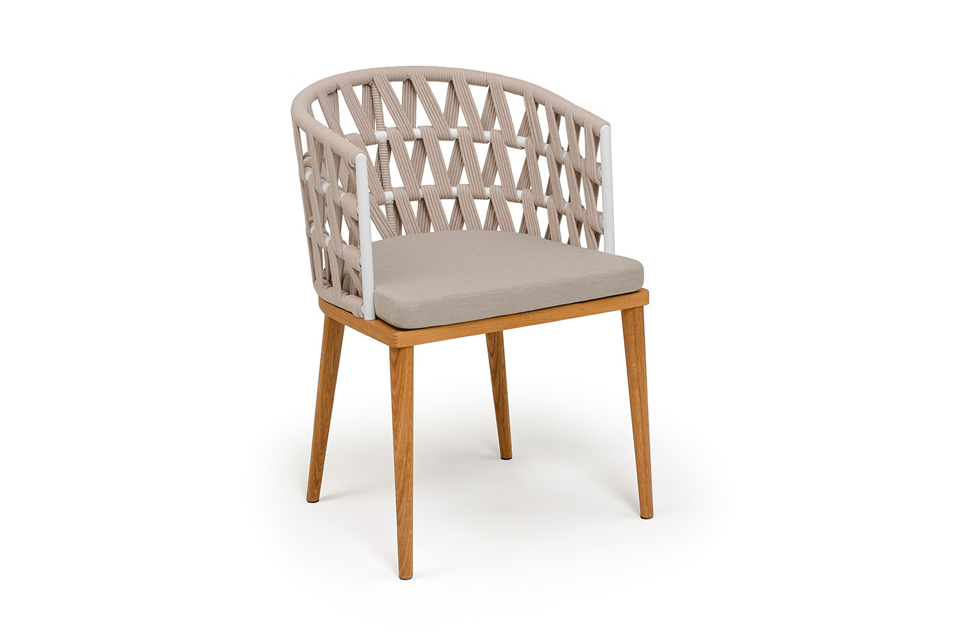 Диего стул плетеный из роупа, основание дуб каркас из стали белый муар, роуп бежевый круглый, ткань бежевая 052 фото 3