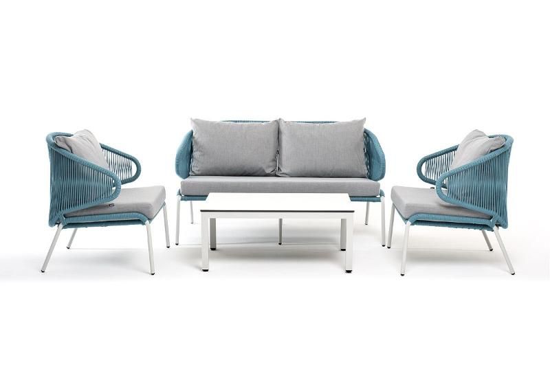 Лаунж-зона Милан 4SIS 4-местная плетеная из роупа (веревки), каркас алюминиевый светло-серый, роуп бирюзовый фото 5