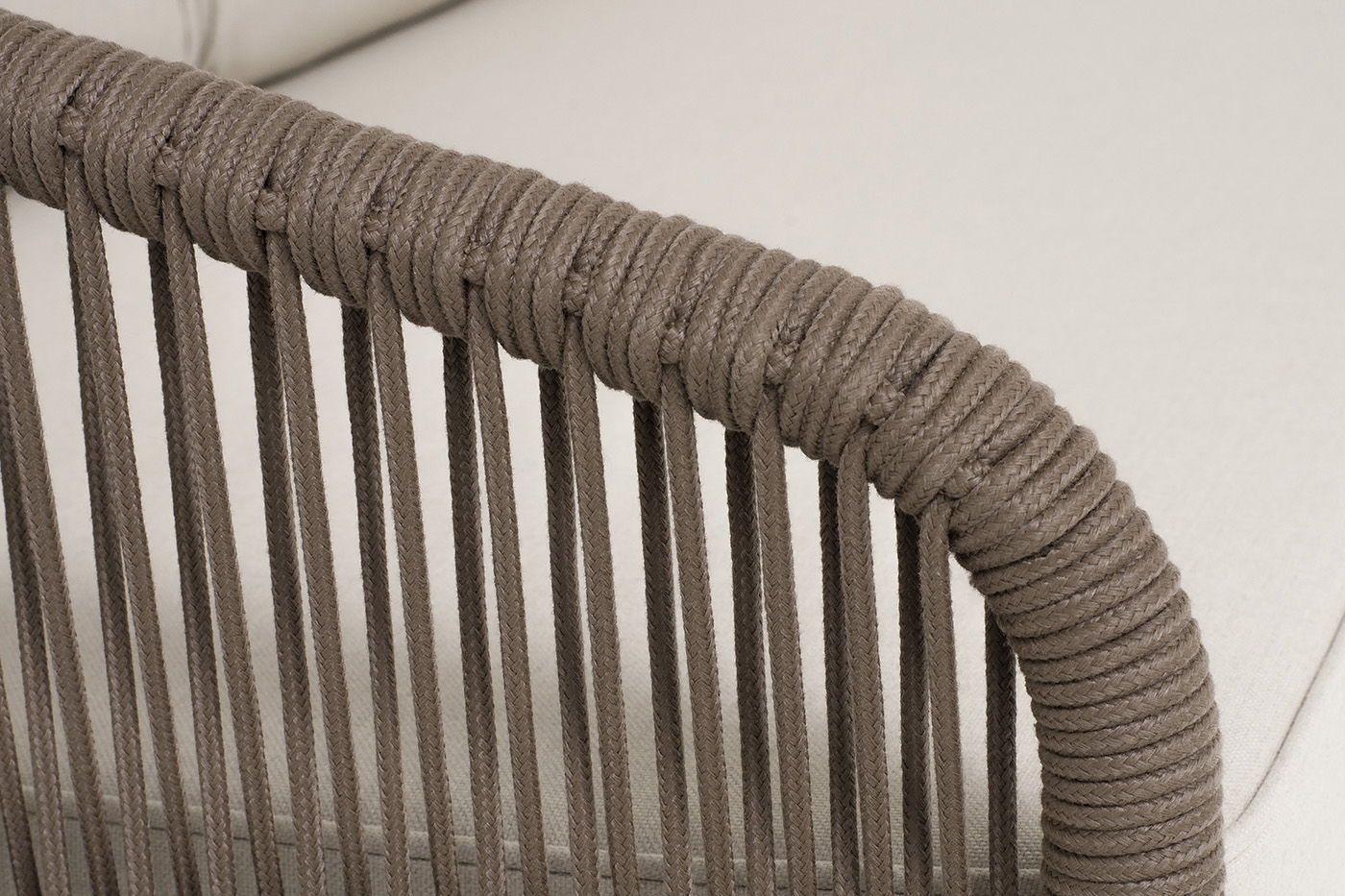 Канны правый модуль плетеный из роупа, каркас алюминий коричневый (RAL8016) муар, роуп коричневый круглый, ткань бежевая 15052 фото 5
