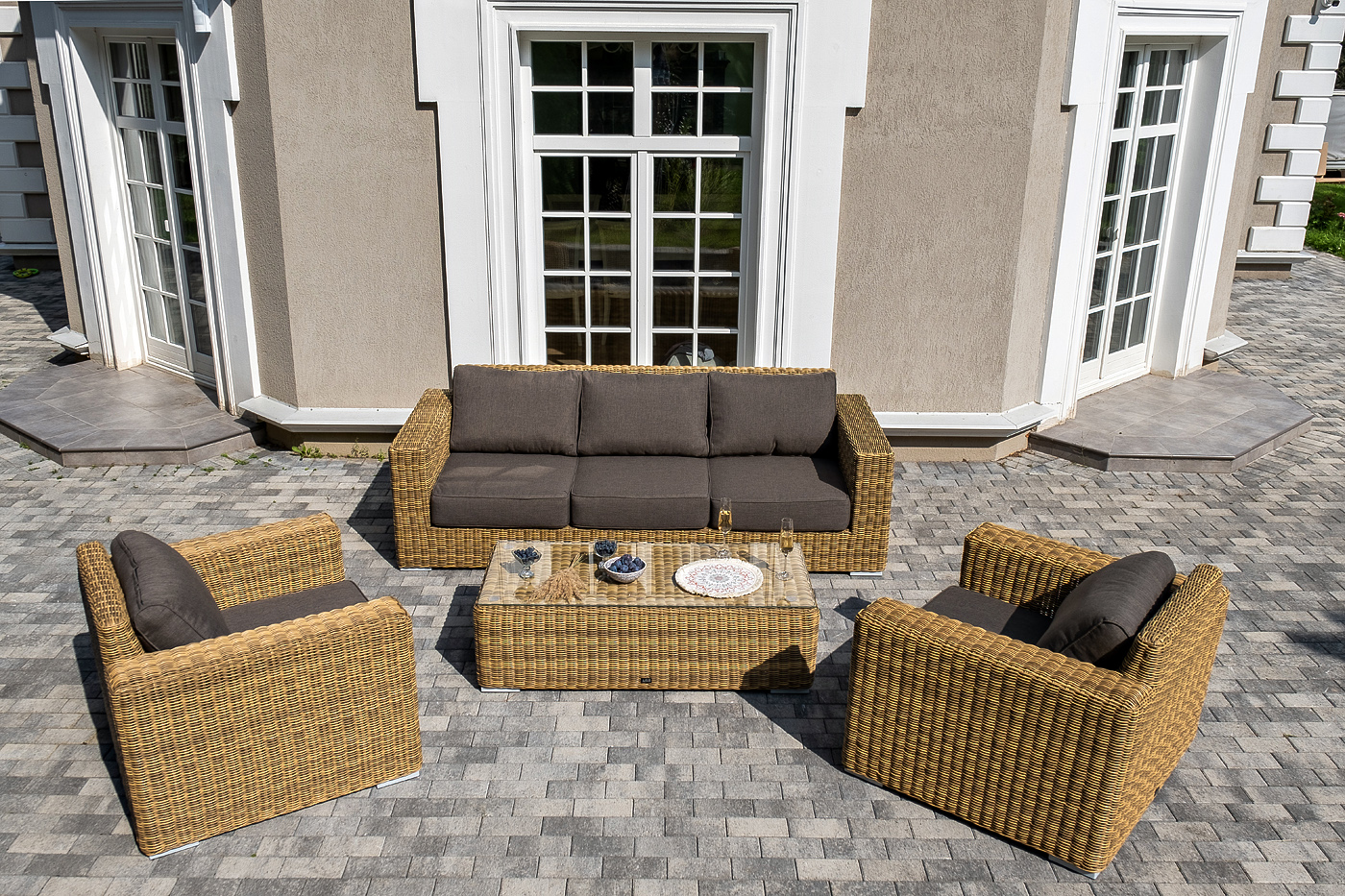 Боно лаунж-зона из искусственного ротанга, цвет соломенный фото 2