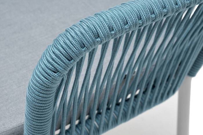 Стул Лион 4SIS плетеный из роупа, каркас из стали светло-серый (RAL7035) муар, роуп бирюзовый круглый, ткань светло-серая фото 2
