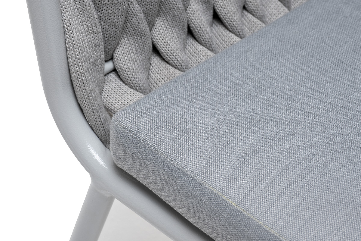 Монако стул плетеный из роупа, каркас алюминий светло-серый (RAL7035) муар, роуп светло-серый 40 мм, ткань светло-серая фото 5