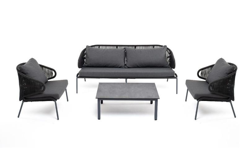 Лаунж-зона Милан 5-местная плетеная из роупа (веревки), каркас алюминиевый серый, роуп темно-серый фото 2
