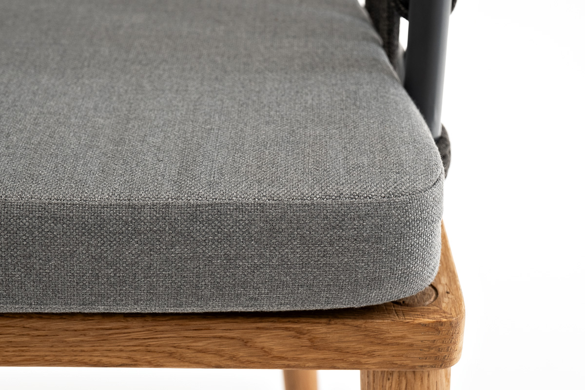 Диего стул плетеный из роупа, основание дуб, каркас из стали темно-серый (RAL7024) муар, роуп темно-серый круглый, ткань темно-серая 027 фото 4