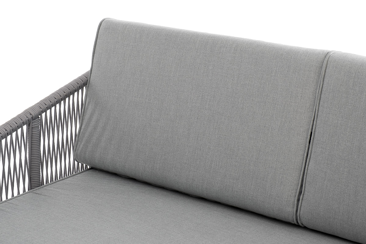 Канны правый модуль плетеный из роупа, каркас алюминий белый муар, роуп светло-серый круглый, ткань светло-серая фото 4