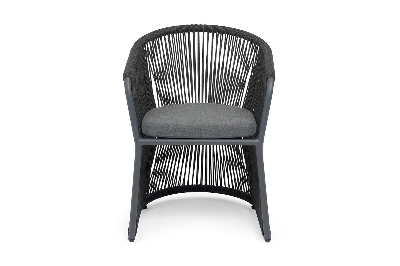 Романо стул плетеный из роупа, каркас алюминий темно-серый (RAL7024) муар, роуп темно-серый круглый, ткань темно-серая 027 фото 2