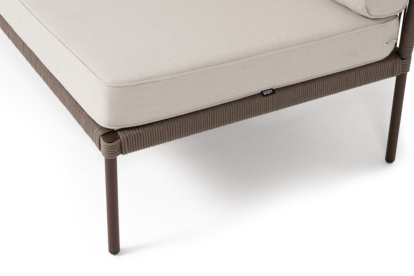 Канны правый модуль плетеный из роупа, каркас алюминий коричневый (RAL8016) муар, роуп коричневый круглый, ткань бежевая 15052 фото 4