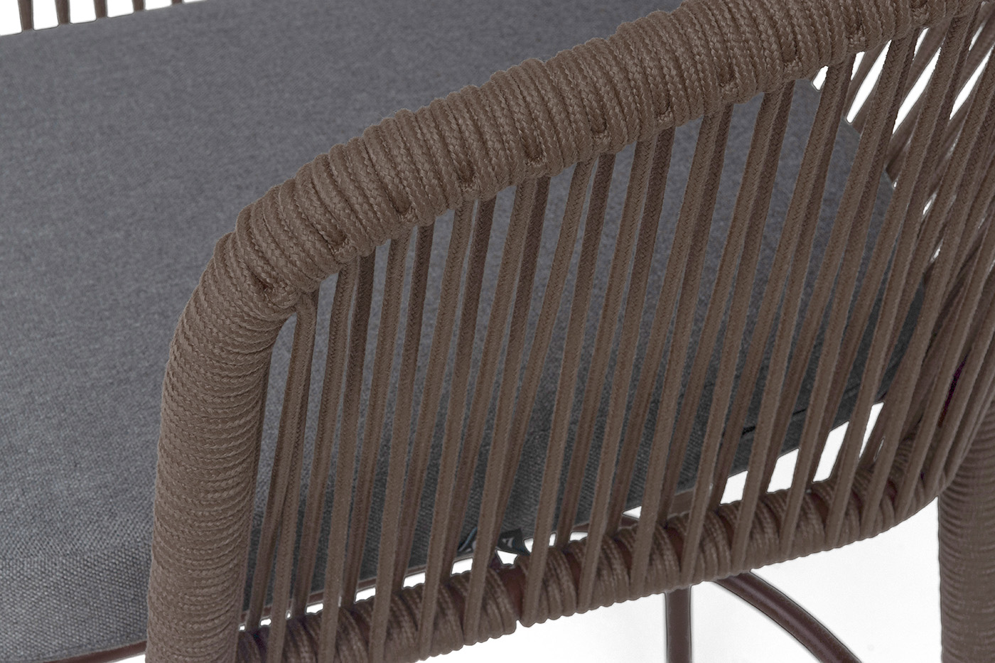 Марсель стул барный плетеный из роупа, каркас из стали коричневый (RAL8016) муар, роуп коричневый круглый, ткань темно-серая 027 NEW фото 2