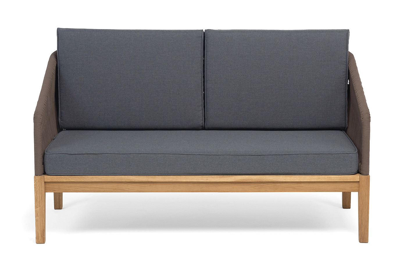 Канны диван 2-местный плетеный из роупа, основание дуб, роуп коричневый круглый, ткань темно-серая 027 NEW фото 3