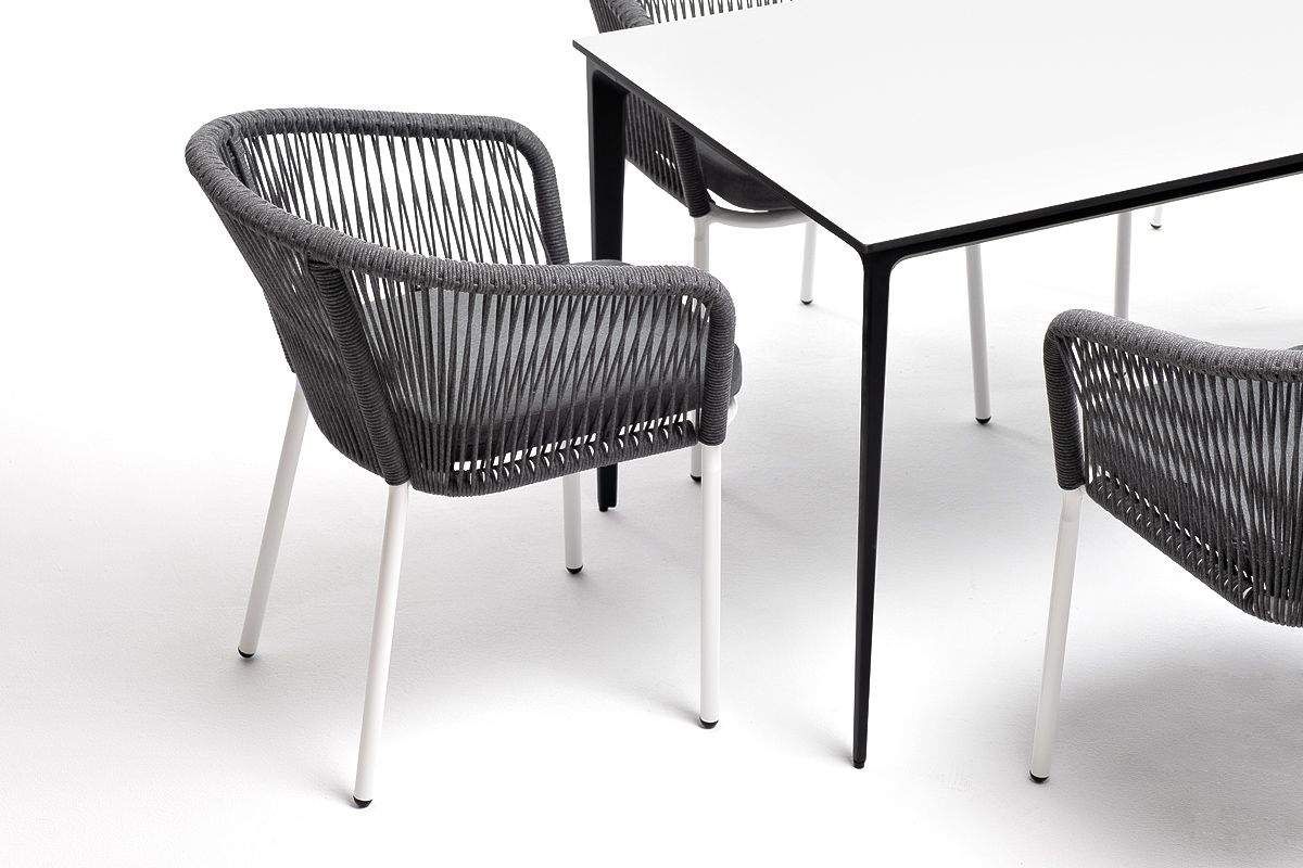 Обеденная группа Малага 4SIS на 6 персон со стульями "Марсель", каркас белый, роуп серый фото 6