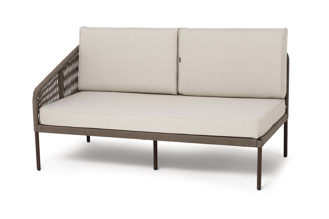 Канны правый модуль плетеный из роупа, каркас алюминий коричневый (RAL8016) муар, роуп коричневый круглый, ткань бежевая 15052 фото 1