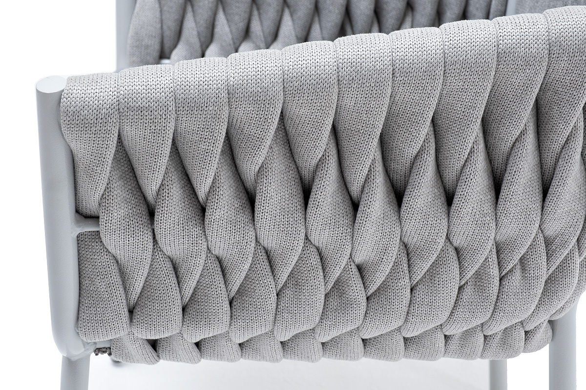 Монако стул плетеный из роупа, каркас алюминий светло-серый (RAL7035) муар, роуп светло-серый 40 мм, ткань светло-серая фото 7