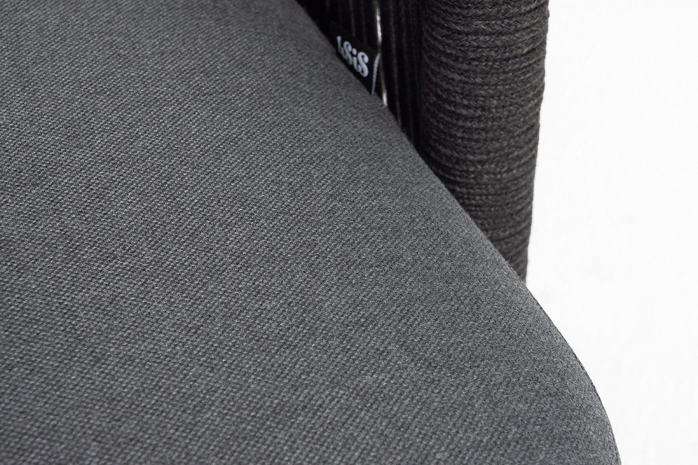 Верона левый модуль плетеный из роупа, каркас алюминий темно-серый (RAL7024) муар, роуп темно-серый круглый, ткань темно-серая 027, L131х89 фото 7