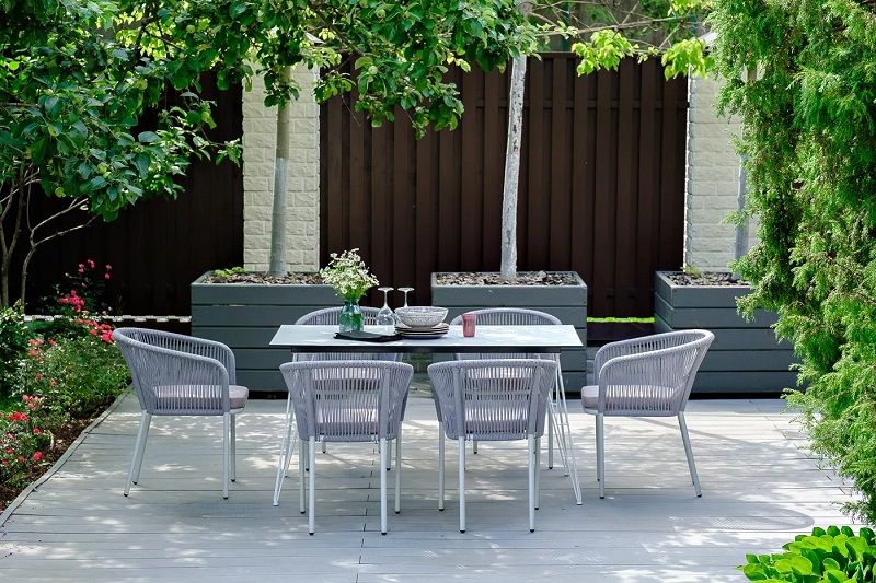 Обеденная группа Милан 4SIS из роупа (веревки), цвет светло-серый с белым каркасом фото 3