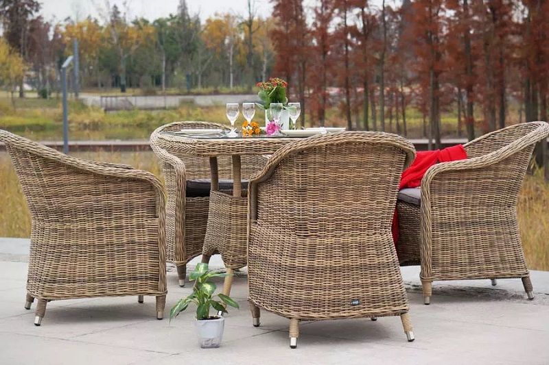 Обеденная группа Фредо 4SIS из искусственного ротанга, цвет соломенный фото 5