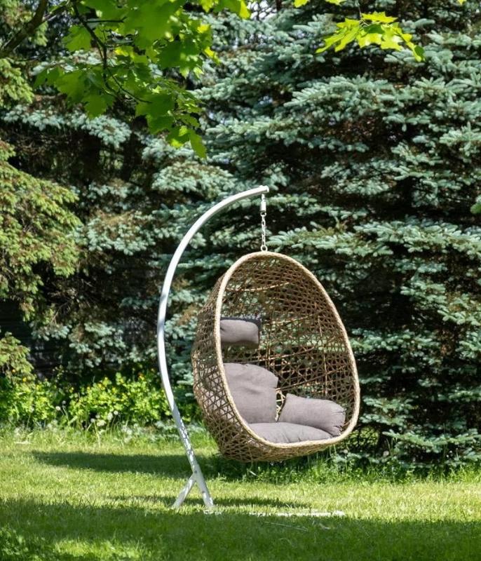 Подвесное кресло Флоренция 4SIS из искусственного ротанга, цвет соломенный с серо-коричневой подушкой фото 5