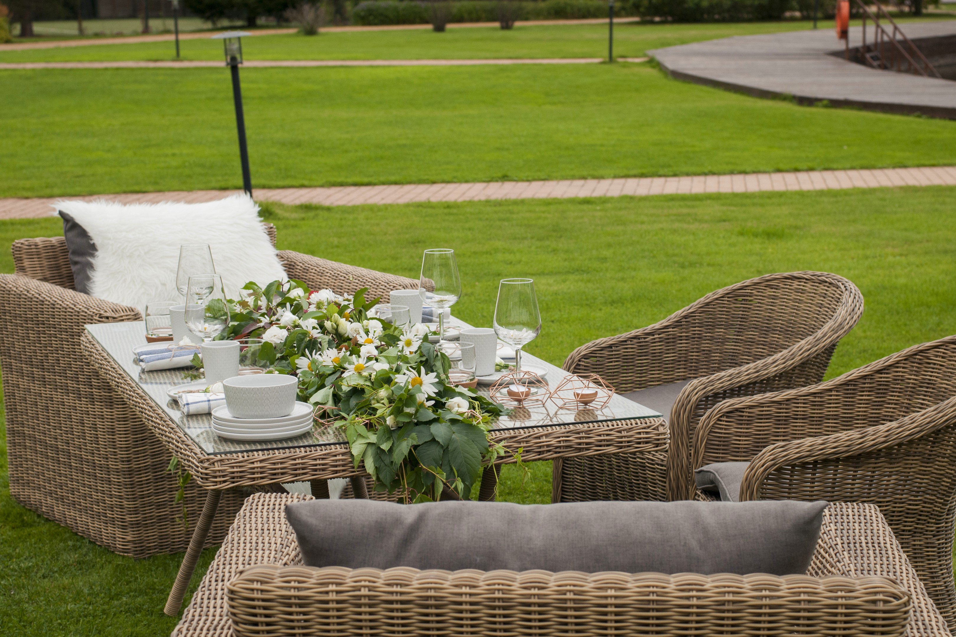 Латте плетеный стол из искусственного ротанга 200х90см, цвет соломенный фото 6