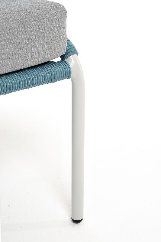 Диван двухместный Милан 4SIS из роупа (веревки), каркас алюминий светло-серый (RAL7035) шагрень, роуп бирюзовый круглый, ткань светло-серая фото 2