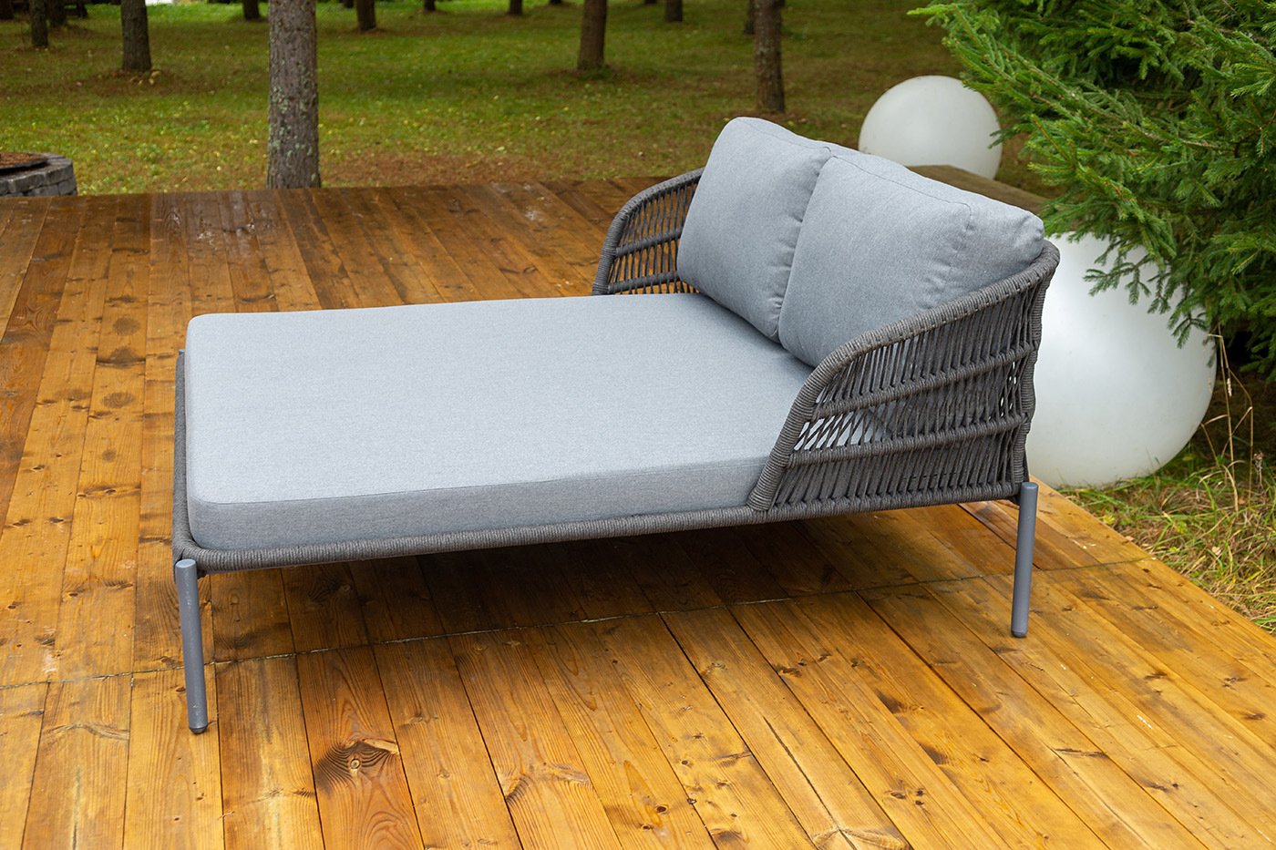 Позитано лежак плетеный из роупа, каркас алюминий темно-серый (RAL7024) муар, роуп темно-серый круглый, ткань темно-серая 027 фото 5