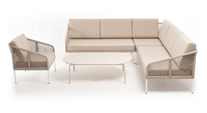 Модульная Канны 4SIS угловая лаунж-зона из роупа (веревки) со столом Диего (молочный), цвет бежевый фото 2