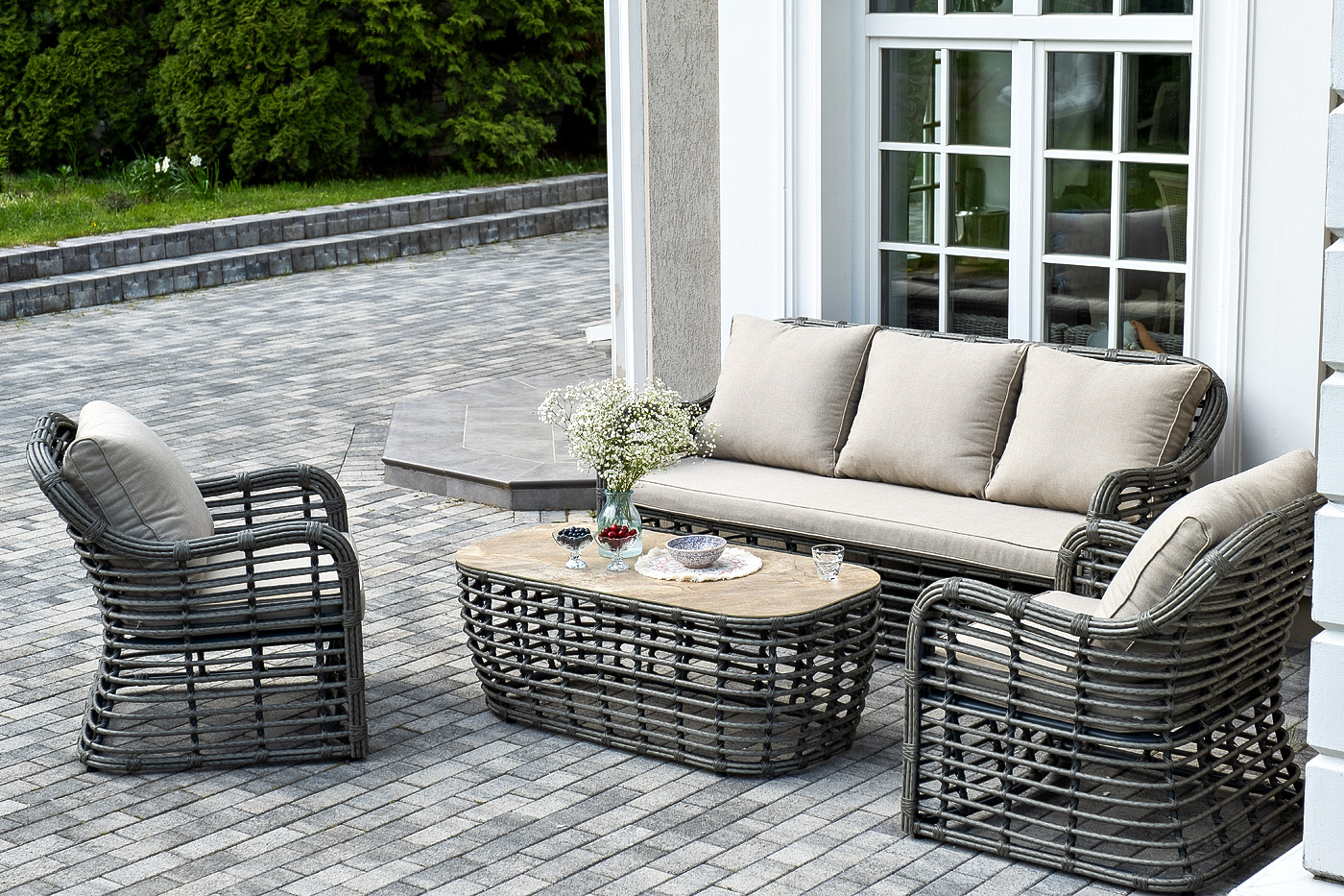 Ницца лаунж-зона из искусственного ротанга, цвет бронзовый фото 1