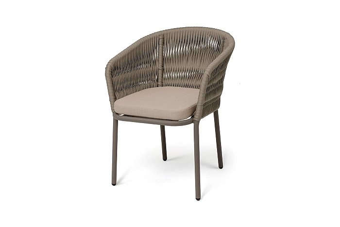 Стул Бордо 4SIS плетеный из роупа (колос), каркас алюминий бежево-серый (RAL7006) муар, роуп серо-коричневый 23мм, ткань Mossle бежевая фото 1