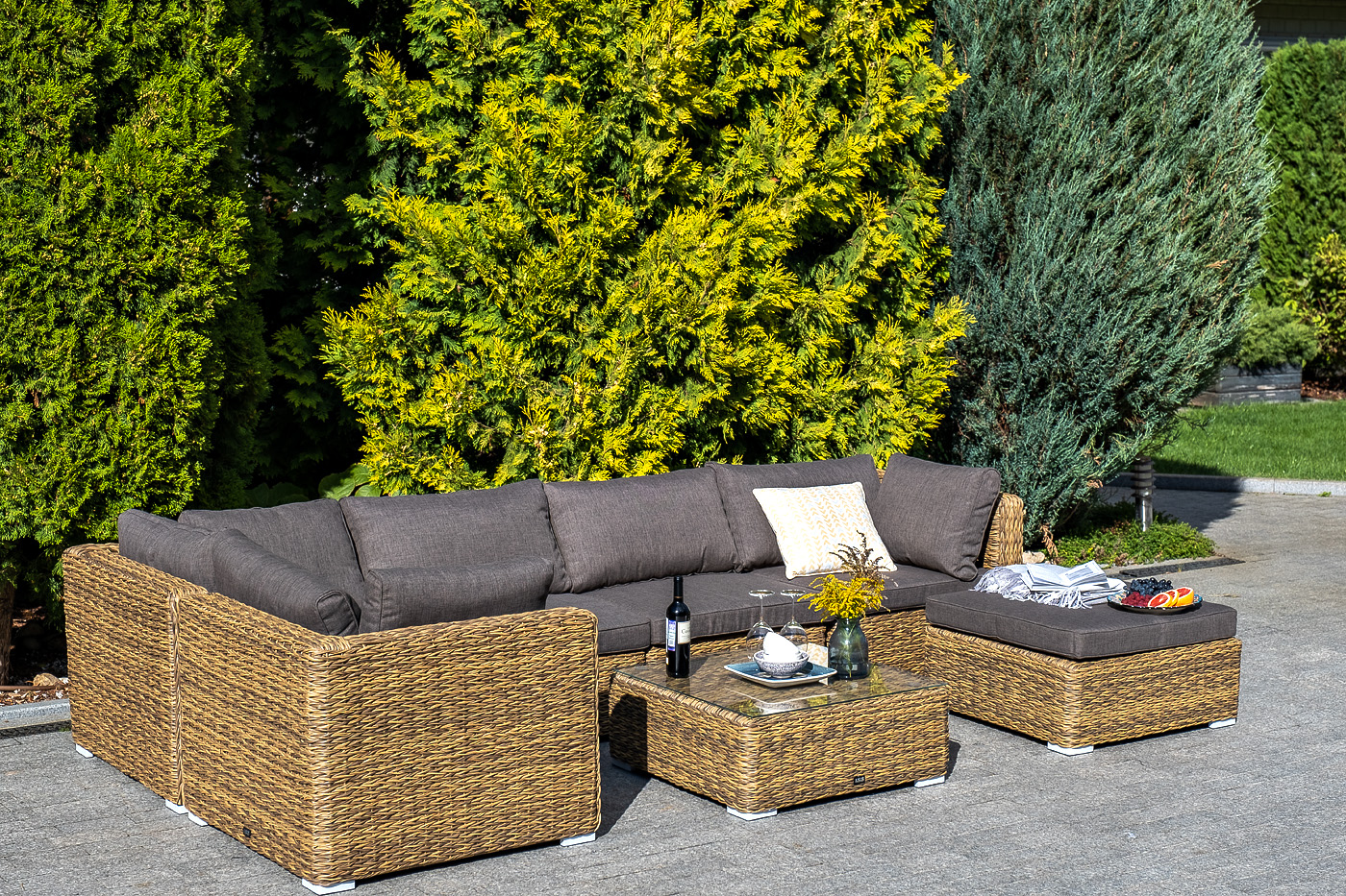 Лунго трансформирующаяся лаунж-зона из искусственного ротанга (гиацинт), цвет соломенный фото 3