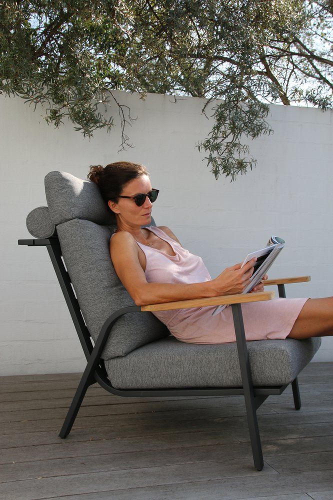 Кресло Malmo Brafritid с пуфом,антрацит/серый, алюминий/тик фото 5