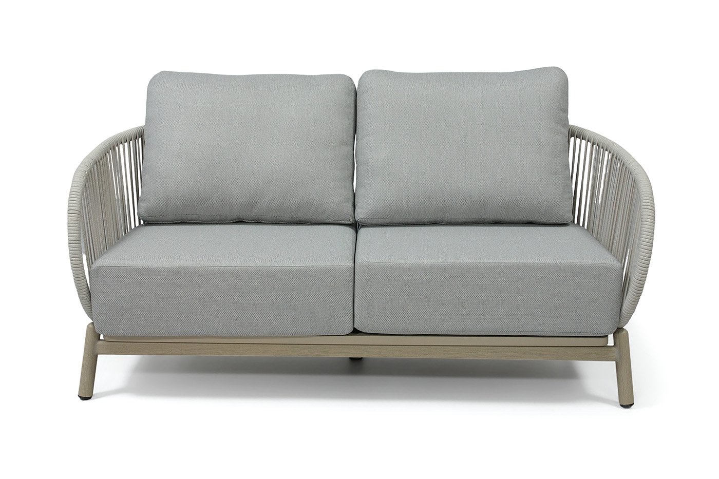 Прато диван двухместный из искусственного ротанга, цвет светло-серый, каркас под дерево (холодно-бежевый) фото 2