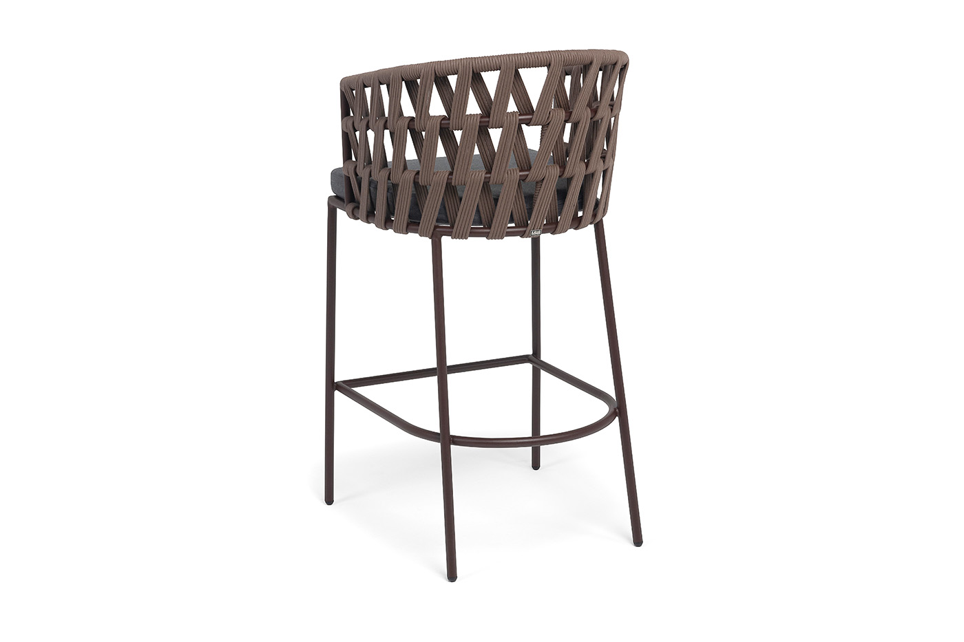 Диего стул барный плетеный из роупа, каркас из стали коричневый (RAL8016) муар, роуп коричневый круглый, ткань темно-серая 027 фото 5