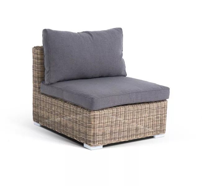 Модуль диванный прямой Лунго 4SIS из искусственного ротанга, цвет соломенный с подушками фото 3