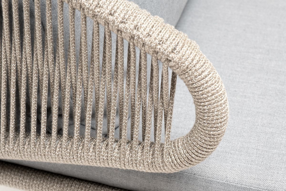 Кресло плетеное Милан 4SIS из роупа, каркас алюминий светло-серый (RAL7035) шагрень, роуп серый меланж круглый, ткань светло-серая фото 6