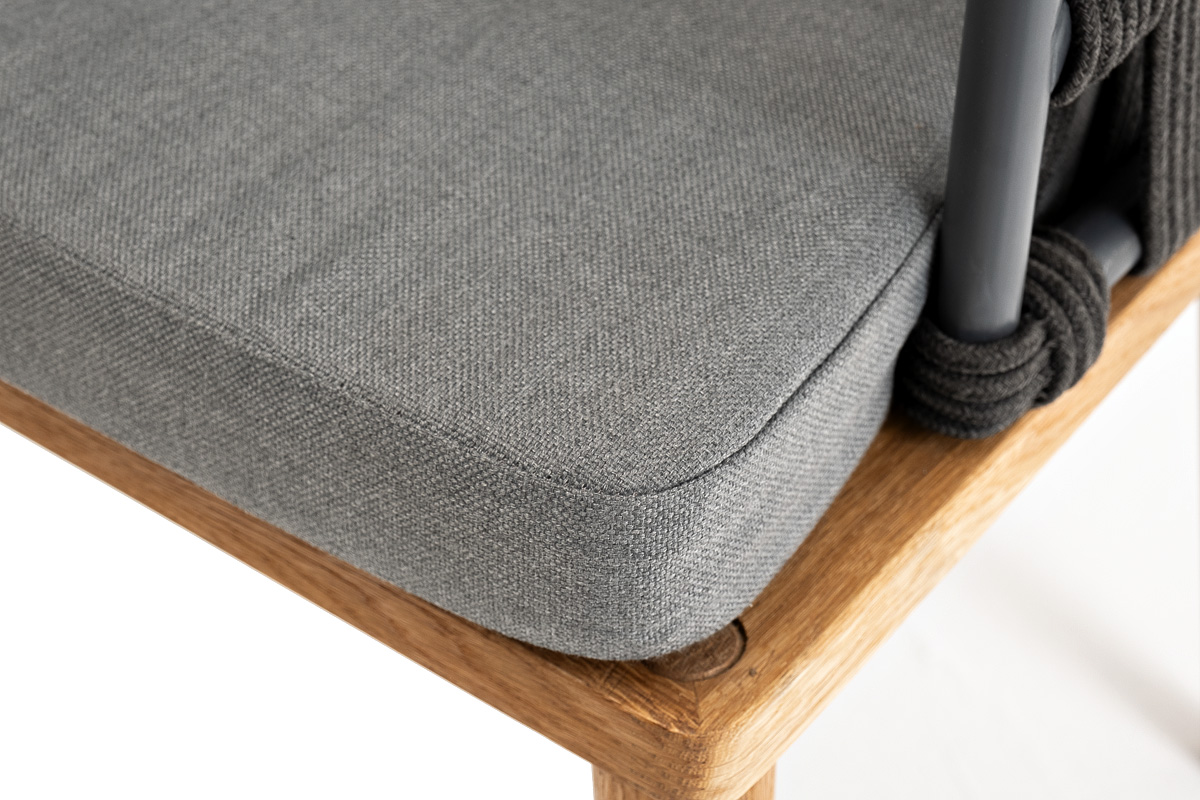 Диего стул плетеный из роупа, основание дуб, каркас из стали темно-серый (RAL7024) муар, роуп темно-серый круглый, ткань темно-серая 027 фото 5