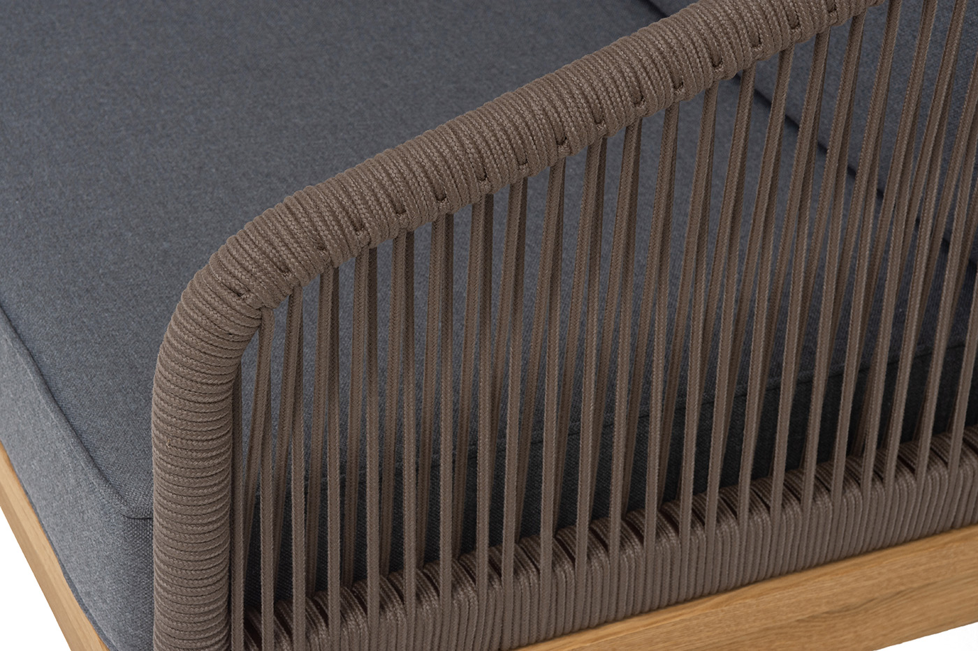Канны диван 2-местный плетеный из роупа, основание дуб, роуп коричневый круглый, ткань темно-серая 027 NEW фото 7