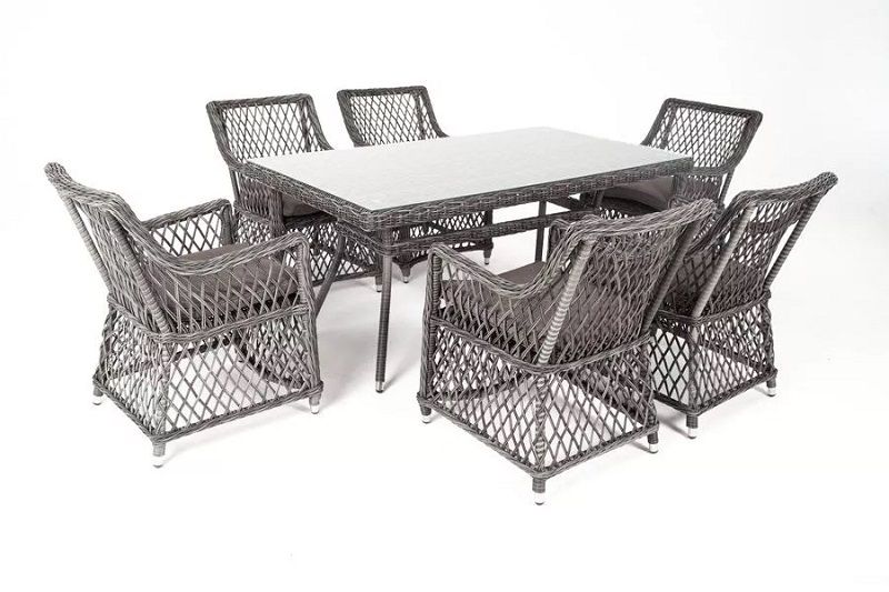 Плетеная обеденная группа Латте-160 L 4SIS из искусственного ротанга, цвет графит фото 1