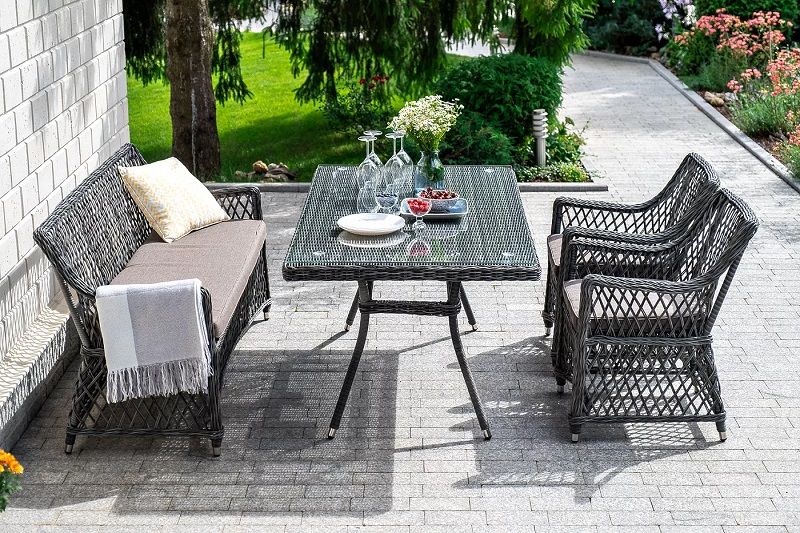 Плетеная обеденная группа Катания 4SIS из искусственного ротанга, цвет графит фото 3