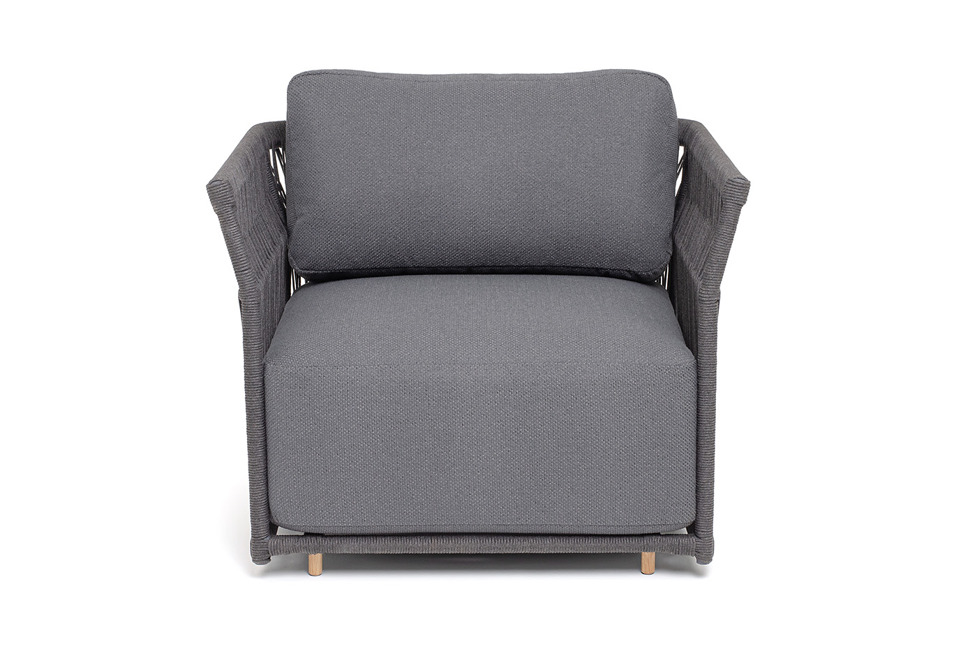 Лугано кресло плетеное из роупа, каркас алюминий темно-серый (RAL7024) муар, роуп темно-серый круглый, ткань темно-серая YB25-0027 фото 2