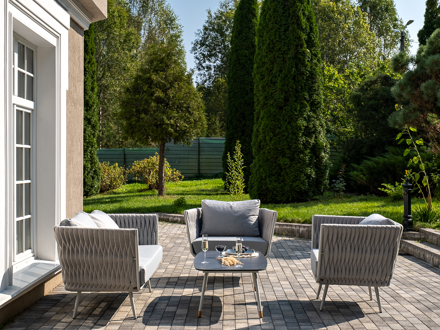 Монако лаунж-зона 4-местная из роупа со столом Верона (серый гранит), каркас светло-серый, роуп светло-серый фото 5