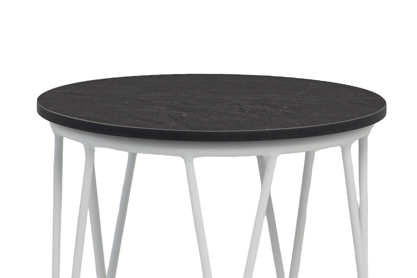 Перу журнальный стол из HPL круглый Ø40 H55, каркас из алюминия белый (RAL 9016) муар, цвет столешницы серый мрамор фото 2