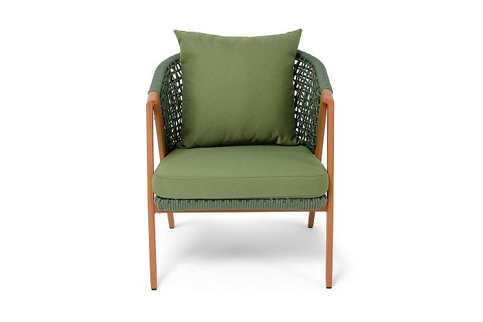 Кресло Амстердам 4SIS плетеное из роупа, каркас алюминий, роуп зеленый круглый, ткань зеленая фото 2