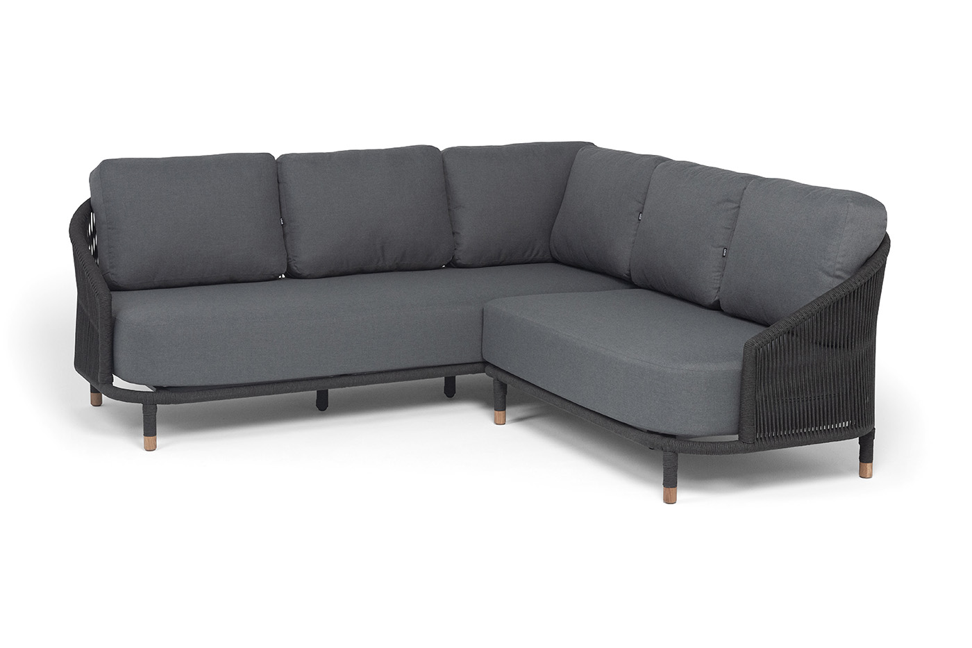 Верона диван модульный плетеный из роупа, каркас алюминий темно-серый (RAL7024) муар, роуп темно-серый круглый, ткань темно-серая 027 фото 2