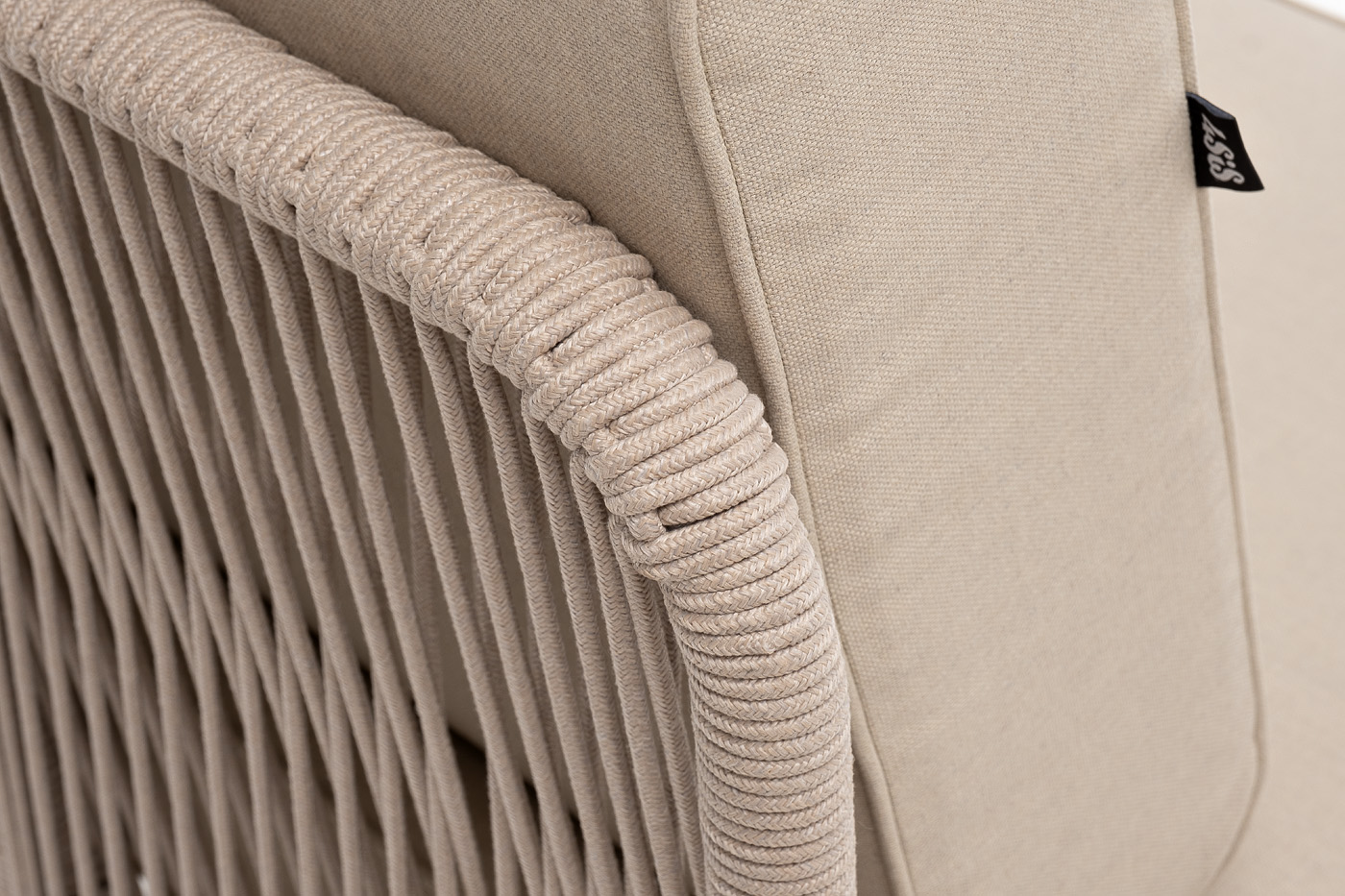 Канны угловой модуль плетеный из роупа, каркас алюминий белый муар, роуп бежевый круглый, ткань бежевая 15052 фото 4